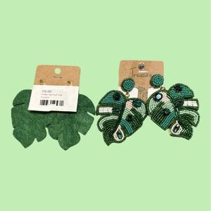 Beaded Green Leaf Earrings